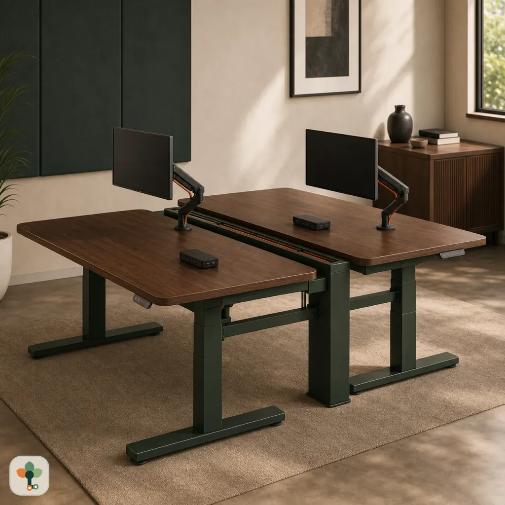 Two-person SSDesk Team Bench with coordinated power and cable routing