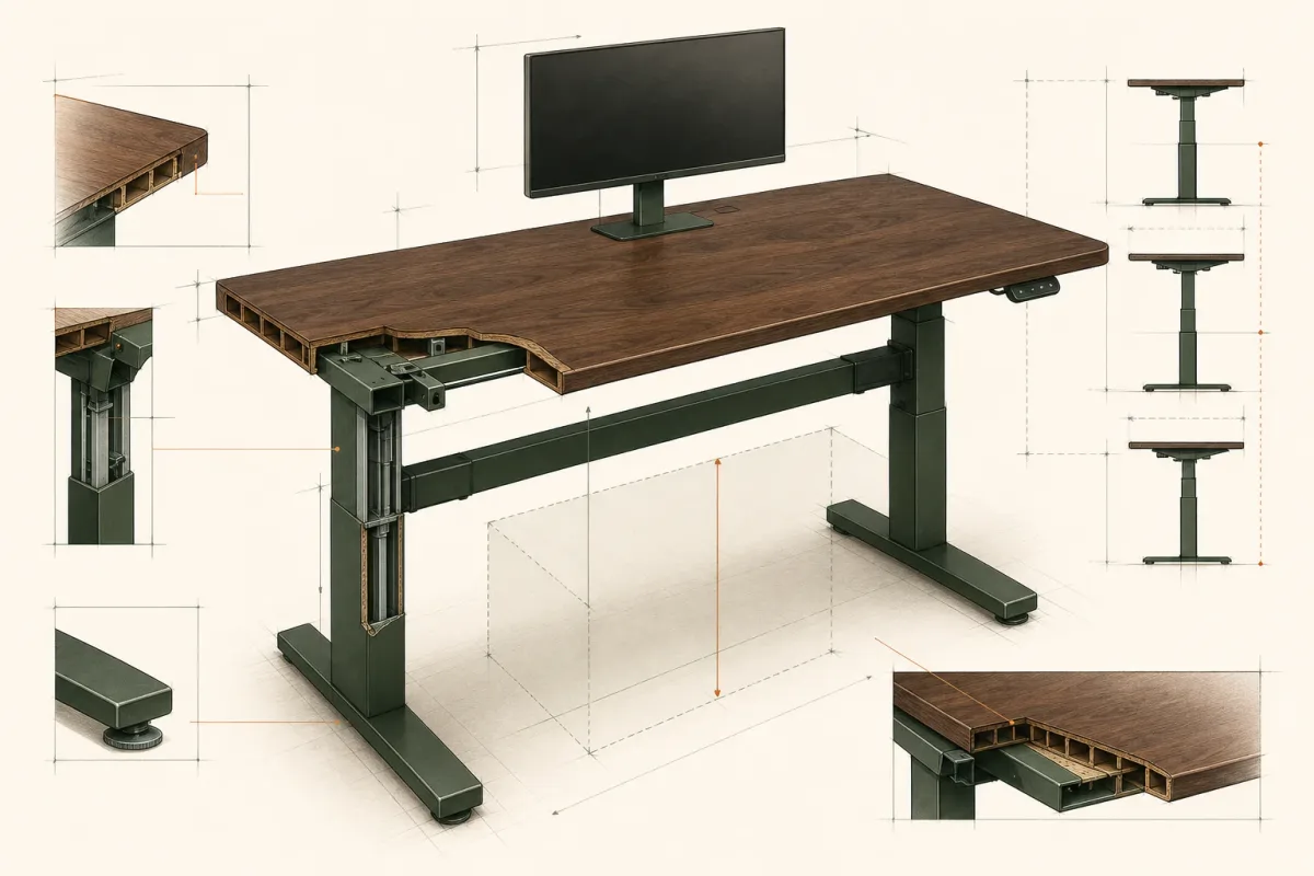 Electric standing desk frame and worktop specification study